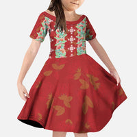 Hawaii Ohia Lehua Family Matching Short Sleeve Bodycon Dress and Hawaiian Shirt Tropical Vibes Crimson LT05 Daughter's Dress Crimson - Polynesian Pride