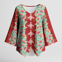 Hawaii Ohia Lehua Kimono Sleeve Blouse Tropical Vibes Crimson