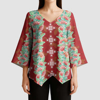 Hawaii Ohia Lehua Kimono Sleeve Blouse Tropical Vibes Crimson
