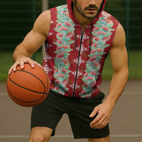 Hawaii Ohia Lehua Sleeveless Zip Hoodie Tropical Vibes Crimson