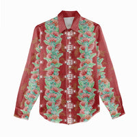 Hawaii Ohia Lehua Women Casual Shirt Tropical Vibes Crimson
