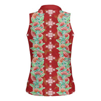 Hawaii Ohia Lehua Women Sleeveless Polo Shirt Tropical Vibes Crimson LT05 - Polynesian Pride