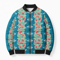 Hawaii Ohia Lehua Bomber Puffer Jacket Tropical Vibes Teal