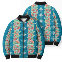Hawaii Ohia Lehua Bomber Puffer Jacket Tropical Vibes Teal