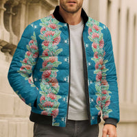 Hawaii Ohia Lehua Bomber Puffer Jacket Tropical Vibes Teal