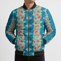 Hawaii Ohia Lehua Bomber Puffer Jacket Tropical Vibes Teal