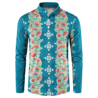 Hawaii Ohia Lehua Button Sweatshirt Tropical Vibes Teal