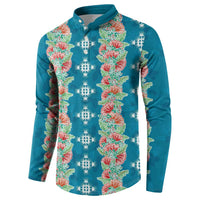 Hawaii Ohia Lehua Button Sweatshirt Tropical Vibes Teal