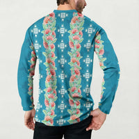 Hawaii Ohia Lehua Button Sweatshirt Tropical Vibes Teal