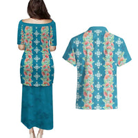 Hawaii Ohia Lehua Couples Matching Puletasi and Hawaiian Shirt Tropical Vibes Teal LT05 - Polynesian Pride