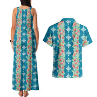 Hawaii Ohia Lehua Couples Matching Tank Maxi Dress and Hawaiian Shirt Tropical Vibes Teal LT05 - Polynesian Pride