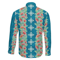 Hawaii Ohia Lehua Family Matching Off The Shoulder Long Sleeve Dress and Hawaiian Shirt Tropical Vibes Teal LT05 - Polynesian Pride