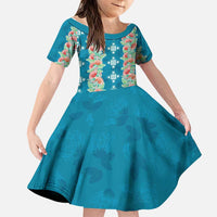 Hawaii Ohia Lehua Family Matching Tank Maxi Dress and Hawaiian Shirt Tropical Vibes Teal LT05 Daughter's Dress Teal - Polynesian Pride