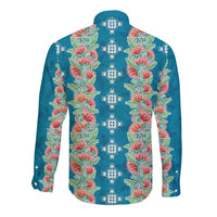 Hawaii Ohia Lehua Long Sleeve Button Shirt Tropical Vibes Teal