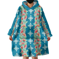 Hawaii Ohia Lehua Wearable Blanket Hoodie Tropical Vibes Teal