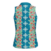 Hawaii Ohia Lehua Women Sleeveless Polo Shirt Tropical Vibes Teal LT05 - Polynesian Pride