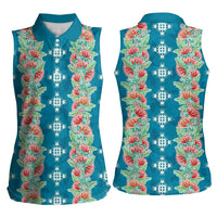 Hawaii Ohia Lehua Women Sleeveless Polo Shirt Tropical Vibes Teal LT05 - Polynesian Pride