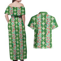 Hawaii Ohia Lehua Couples Matching Off Shoulder Maxi Dress and Hawaiian Shirt Tropical Vibes Green LT05 - Polynesian Pride