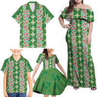 Hawaii Ohia Lehua Family Matching Off Shoulder Maxi Dress and Hawaiian Shirt Tropical Vibes Green