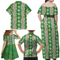 Hawaii Ohia Lehua Family Matching Off Shoulder Maxi Dress and Hawaiian Shirt Tropical Vibes Green