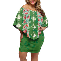 Hawaii Ohia Lehua Off Shoulder Short Dress Tropical Vibes Green
