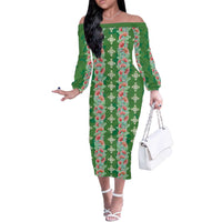 Hawaii Ohia Lehua Off The Shoulder Long Sleeve Dress Tropical Vibes Green
