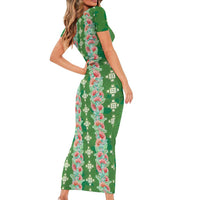 Hawaii Ohia Lehua Short Sleeve Bodycon Dress Tropical Vibes Green