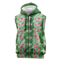 Hawaii Ohia Lehua Sleeveless Zip Hoodie Tropical Vibes Green