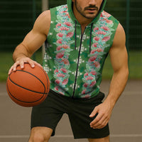 Hawaii Ohia Lehua Sleeveless Zip Hoodie Tropical Vibes Green