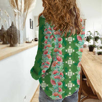 Hawaii Ohia Lehua Women Casual Shirt Tropical Vibes Green LT05 - Polynesian Pride