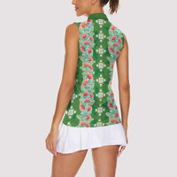 Hawaii Ohia Lehua Women Sleeveless Polo Shirt Tropical Vibes Green LT05 - Polynesian Pride