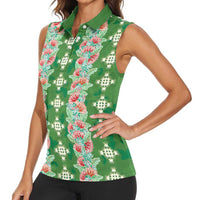 Hawaii Ohia Lehua Women Sleeveless Polo Shirt Tropical Vibes Green LT05 - Polynesian Pride
