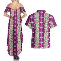Hawaii Ohia Lehua Couples Matching Summer Maxi Dress and Hawaiian Shirt Tropical Vibes Fuchsia LT05 - Polynesian Pride