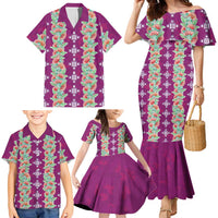 Hawaii Ohia Lehua Family Matching Mermaid Dress and Hawaiian Shirt Tropical Vibes Fuchsia