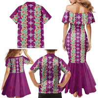Hawaii Ohia Lehua Family Matching Mermaid Dress and Hawaiian Shirt Tropical Vibes Fuchsia