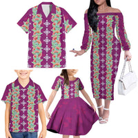 Hawaii Ohia Lehua Family Matching Off The Shoulder Long Sleeve Dress and Hawaiian Shirt Tropical Vibes Fuchsia