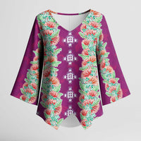 Hawaii Ohia Lehua Kimono Sleeve Blouse Tropical Vibes Fuchsia