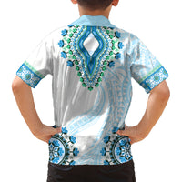 Africa Dashiki Family Matching Off Shoulder Long Sleeve Dress and Hawaiian Shirt With Polynesian Pattern Blue Version LT05 - Polynesian Pride