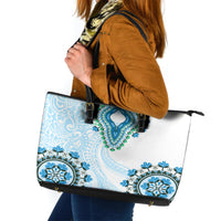 Africa Dashiki Leather Tote Bag With Polynesian Pattern Blue Version LT05 Blue - Polynesian Pride