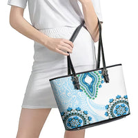 Africa Dashiki Leather Tote Bag With Polynesian Pattern Blue Version LT05 - Polynesian Pride