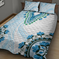 Africa Dashiki Quilt Bed Set With Polynesian Pattern Blue Version