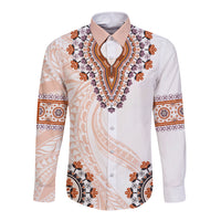 Africa Dashiki Long Sleeve Button Shirt With Polynesian Pattern Beige Version LT05 Unisex Beige - Polynesian Pride
