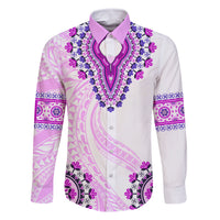 Africa Dashiki Family Matching Tank Maxi Dress and Hawaiian Shirt With Polynesian Pattern Pink Version LT05 Dad's Shirt - Long Sleeve Pink - Polynesian Pride