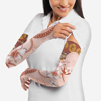 Tonga Ngatu Pattern With Light Tabasco Hibiscus Arm Sleeves Oil Painting Style - Polynesian Pride