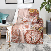 Tonga Ngatu Pattern With Light Tabasco Hibiscus Blanket Oil Painting Style LT05 - Polynesian Pride