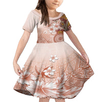Tonga Ngatu Pattern With Light Tabasco Hibiscus Family Matching Mermaid Dress and Hawaiian Shirt Oil Painting Style LT05 Daughter's Dress Light Tabasco - Polynesian Pride