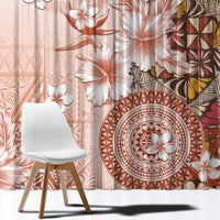 Tonga Ngatu Pattern With Light Tabasco Hibiscus Window Curtain Oil Painting Style LT05 - Polynesian Pride