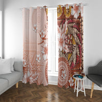 Tonga Ngatu Pattern With Light Tabasco Hibiscus Window Curtain Oil Painting Style LT05 With Grommets Light Tabasco - Polynesian Pride