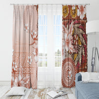 Tonga Ngatu Pattern With Light Tabasco Hibiscus Window Curtain Oil Painting Style LT05 - Polynesian Pride