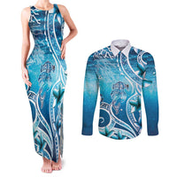 Polynesia World Ocean Day Couples Matching Tank Maxi Dress and Long Sleeve Button Shirt Ocean Style